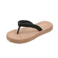 Close-up of woven straps and textured anti-slip sole on casual women's flip flops - 23-24 / Black