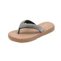 Women's flip flops with black rhinestone straps and textured khaki sole from a side view - Size 23-24 (Inner Length 16.5CM) / Black