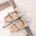 Sparkling silver glitter Mary Jane girls shoes with rhinestone bow for parties - Size 30: 18.5cm / Beige