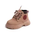 Khakifarbene Kinder-Martin-Boots aus Nubukleder mit dicker Gummisohle und Schnürsenkeln - EU 21 / Rosa