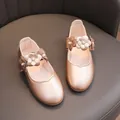 Girl's rose gold Mary Jane shoes with 3D floral accents and pearl details - Multi-Size Assorted Lot / Gold