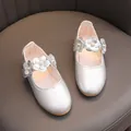 Silver Mary Jane shoes for girls with floral accents and pearl details on leather - Multi-Size Assorted Lot / Silver