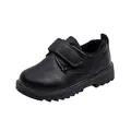 Classic black leather boy's school shoes with hook-and-loop strap and non-slip thick sole - Size 21 (Inner Length 13CM) / Black