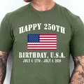Olive green USA 250th anniversary T-shirt with vintage American flag graphic - XS / Army Green