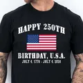 Men's black cotton T-shirt featuring USA 250th birthday patriotic 1776-2026 flag graphic - XS / Black