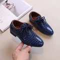 Navy blue boys' oxford dress shoes with embossed crocodile texture and lace-up design - Size 21 Inner Length 15.5cm / Dark Blue