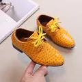 Classic bright yellow crocodile pattern leather shoes for boys formal dress performance wear - Size 21 Inner Length 15.5cm / Ginger Yellow