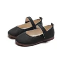 Sparkly black glitter Mary Jane shoes for girls with elegant scalloped trim and velcro strap - Size 21 (Inner Length 13cm) / Black