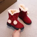 Stivali da neve invernali per bambine in pelle scamosciata rossa con fodera in peluche - Borgogna