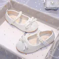 Scarpe Mary Jane bambina glitter argento con cinturino di perle e fiocco elegante - EU 26 / Argento