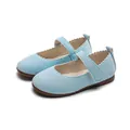 Sparkly light blue Mary Jane shoes for girls with scalloped trim and velcro strap - Size 21 (Inner Length 13cm) / Blue