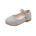 Sparkly silver sequin Mary Jane shoes for girls with pearl and rhinestone strap - Size 21 (Inner Length 13CM) / Silver (S336)