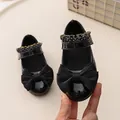Elegante schwarze Lackleder-Mary-Janes für Mädchen mit Schleife und Rüschenriemen - Größe 21 (Innenlänge 13CM) / Schwarz