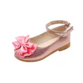 Chaussures de princesse Mary Jane rose pailleté pour filles avec nœud en satin et bride - Taille 21 (13.5cm) / Rose
