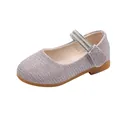 Pink glitter Mary Jane princess shoes with pearl straps and non-slip rubber soles - Size 21 (Inner Length 13CM) / Pink (S336)