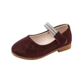 Sparkly burgundy Mary Jane shoes for girls with elegant pearl strap and soft sole - Size 21 (Inner Length 13CM) / Red (S336)
