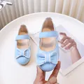 Light blue Mary Jane flats for girls with soft sole and elegant bow tie decoration - Size 21 (Inner Length 13CM) / Blue