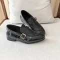 Classic black crocodile pattern loafers for boys with a stylish gold metal buckle - Size 21 (Inner 15.5cm) / Black