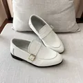 Classic white crocodile embossed loafers for boys with a stylish golden metal buckle - Size 21 (Inner 15.5cm) / White