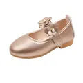 Roségoldene Mary Jane Schuhe für Mädchen mit Blumenverzierung und Perlendetails - Größe 21 (Innenlänge 13,5 cm) / Gold