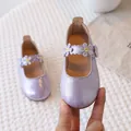 Girl's purple glitter Mary Jane princess shoes with delicate floral lace embroidery - Size 21 (13.5cm) / Embroidered Mary Jane Princess Shoes (567) / Light Purple (567)