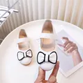 Girls' cream Mary Jane shoes with large black and white bow and Velcro strap - Size 21 (Inner Length 13CM) / White
