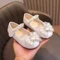 Sparkling white girls princess Mary Jane shoes with mesh bow and pearl strap detail - Size 21 (13.0cm Inner Length) / White