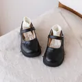 Classic black Mary Jane shoes for girls with floral embroidery and buckle strap - Size 26 (Inner 16cm) / Black