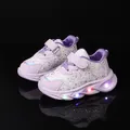 Kids purple light-up floral sneakers with LED soles and easy hook-and-loop closure - Size 21 / Purple