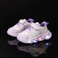 Kids purple LED sneakers with heart print, breathable fabric and non-slip light-up sole - Size 26 Insole 16.5cm / Purple Heart