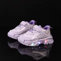 Kids purple LED sneakers with holographic butterfly patterns and anti-slip thick soles - Size 21 (Inner Length 14cm) / Purple Butterfly Bow