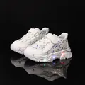 Toddler light-up sneakers with holographic bow and colorful LED soles in white - Size 21 (Inner Length 14cm) / White Butterfly Bow