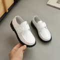 White faux crocodile leather boy's dress shoes with velcro straps and black soles - EU 22 / White Crocodile Pattern Style (6S-1)
