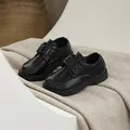 Classic black matte leather boys' dress shoes with easy hook-and-loop strap closure - EU 22 / Black