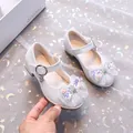 Girls silver sequin Mary Jane shoes with lace bow and floral charm for princess parties - EU 30 / Silver