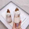 Champagne glitter girls princess shoes with white floral pearls for formal parties - EU 21 / Gold