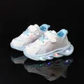 Kids LED sneakers in white and sky blue with heart print and glowing thick sole - Size 26 Insole 16.5cm / Blue Heart