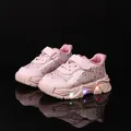 Pink toddler sneakers with LED lights, sequin butterfly details, and velcro closure - Size 21 (Inner Length 14cm) / Pink Butterfly Bow