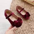 Klassieke bordeauxrode fluwelen Mary Jane schoenen voor meisjes met strik en klittenband - Rozerood