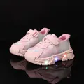 Toddler girls pink gradient LED sneakers with lightning patterns and velcro strap - EU 21 / Pink