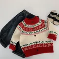 Set festivo con cardigan in maglia rossa per bambini e pantaloni in denim blu - 90cm / Rosso & Bianco