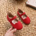 Rote Mary-Jane Prinzessinnenschuhe für Mädchen mit Wellenrand und Klettverschluss - Rot