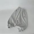 Kids grey heather sweatpants with elastic waist and purple embroidery on front - Heather Grey / 90cm