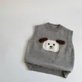 Gilet in maglia grigia per bambini con simpatica applicazione di cucciolo e orecchie soffici - 120cm / Grigio