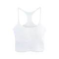 White ribbed racerback crop top tank with built-in pads and minimalist open back design - S / White