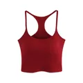 Dark red racerback sports camisole in ribbed knit with built-in bra padding - S / Burgundy