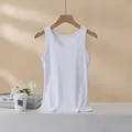 Classic white ribbed cotton tank top with racerback design on a wooden hanger - S / White