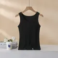 Women's black ribbed cotton tank top with U-neck design for summer layering - S / Black