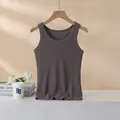 Sleeveless mocha brown ribbed cotton tank top for women hanging on a wooden hanger - S / Dark Gray