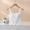 Débardeur en coton blanc avec coussinets intégrés et col carré pour femmes - S / Blanc